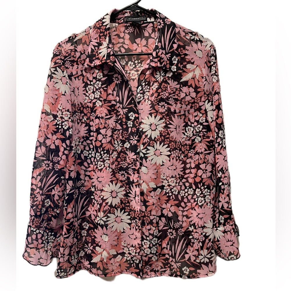 Elementz Pink and White Notched‎ Collar Blouse